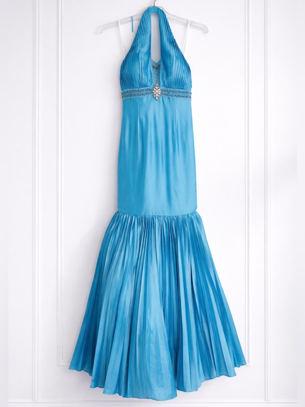 Elegant Turquoise Halter Mermaid Pageant / Prom Gown